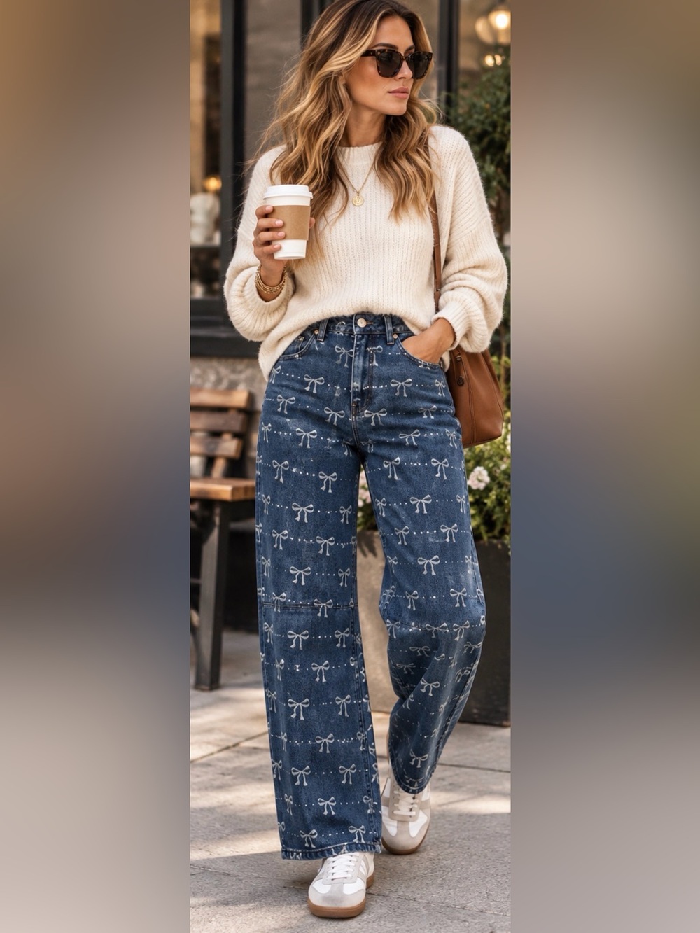 Entro Bow Print 🎀 Barrel Jeans Dark Wash Coquette Whimsical Denim